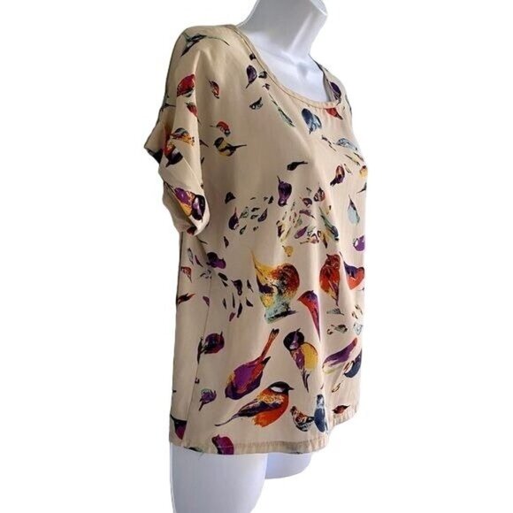 Liva Girl Short Sleeve Top with Colorful Birds Size Small - Picture 2 of 6